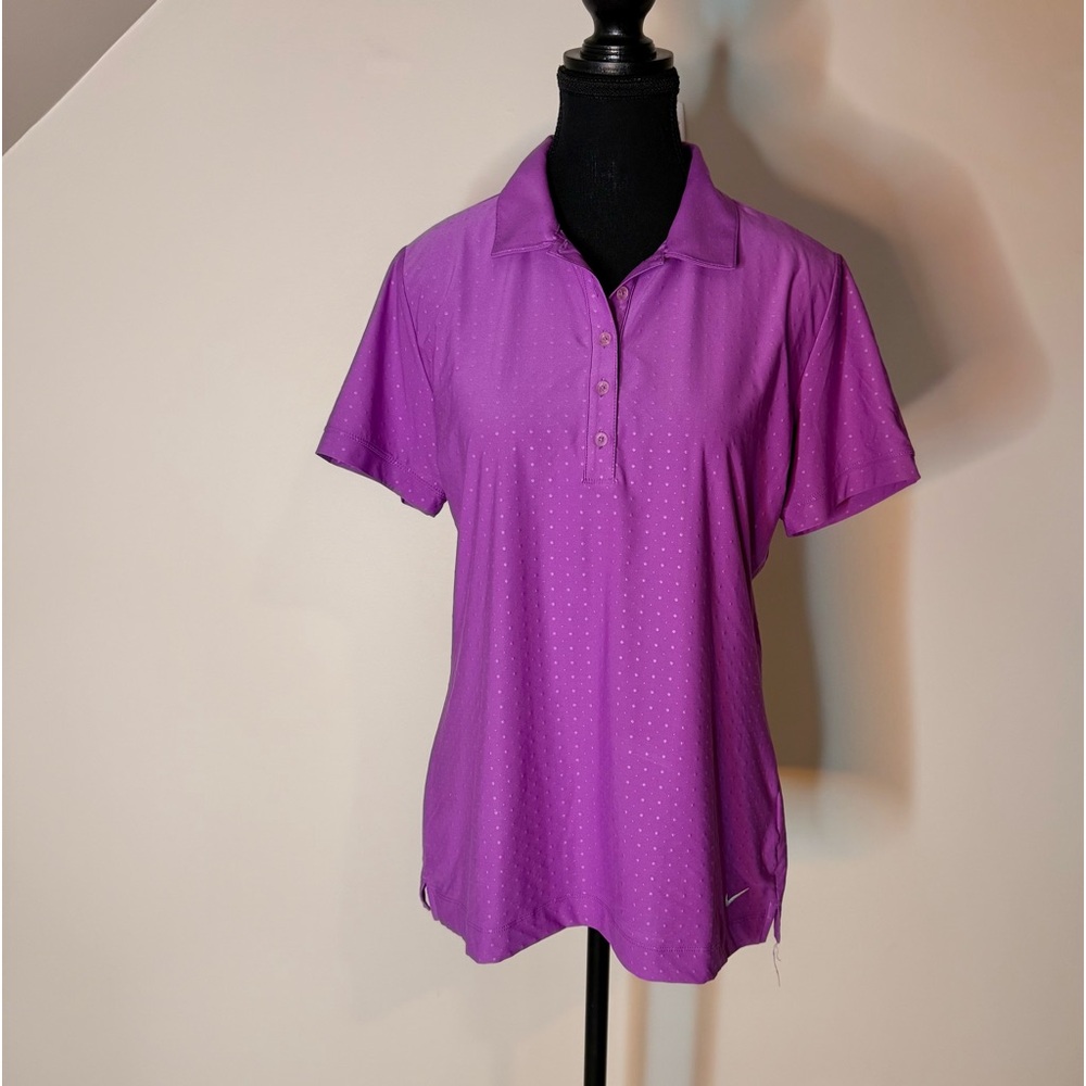 NIKE GOLF Purple Polka Dot Polo Shirt Top Athletic Golfcore Tenniscore Large - Picture 11 of 14